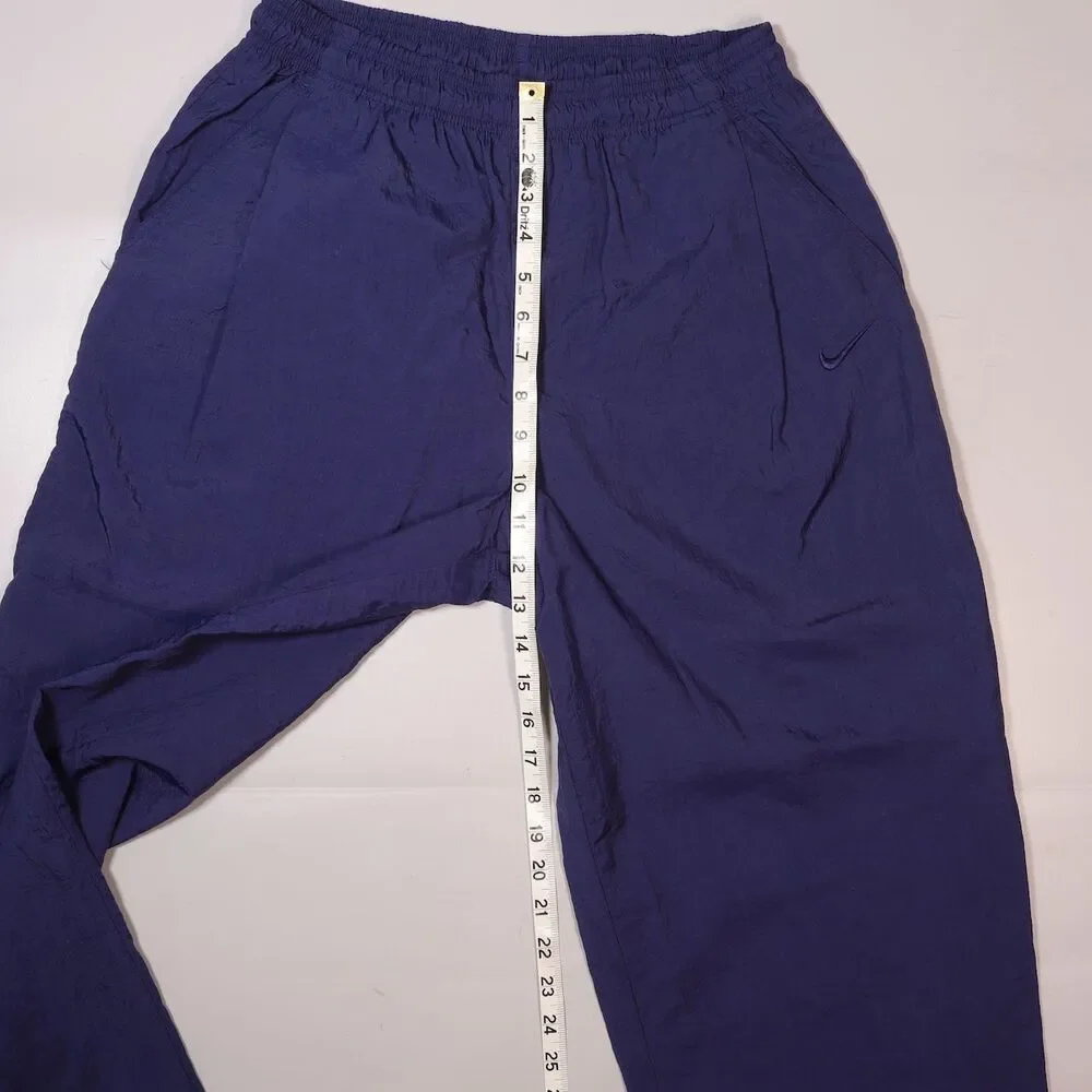 VTG Nike Nylon Track Pants Blue Windbreaker Zip Ankle Unlined Mens Medium x 32